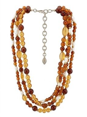 Vintage Givenchy 4-Strand Faux Amber & Baroque Pearl Necklace